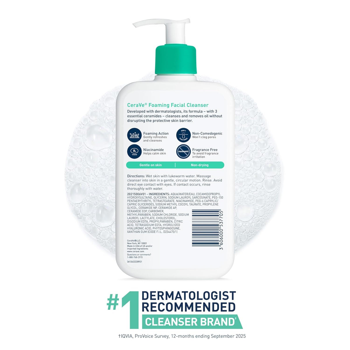 Foaming Facial Cleanser, Daily Face Wash for Oily Skin, Hyaluronic Acid + Ceramides + Niacinamide, Fragrance Free & Paraben Free, Non-Drying Oil Control Face Wash, 16 Fluid Ounces
