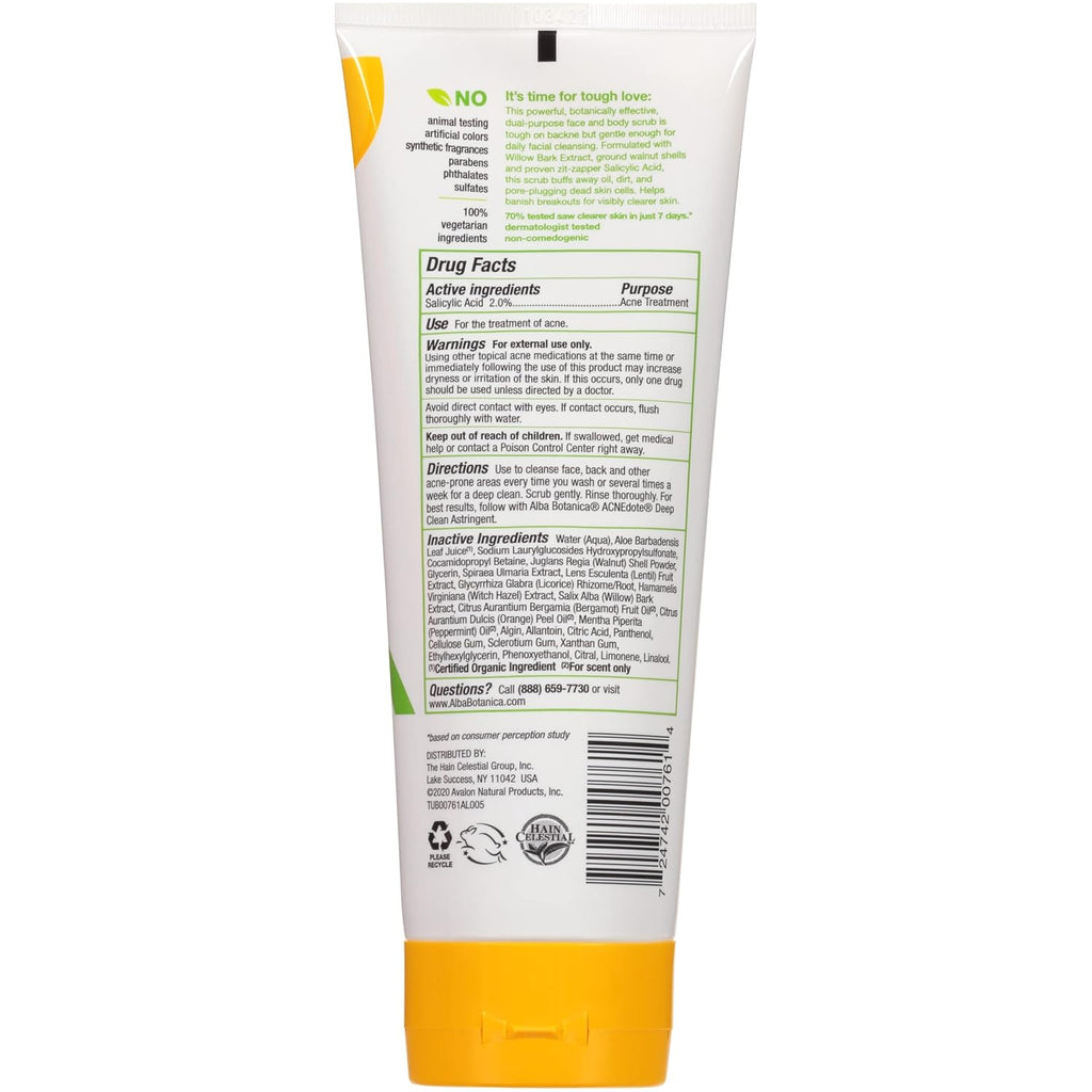 Acnedote Maximum Strength Face & Body Scrub for Acne Treatment, Blackhead Scrub, 8 Oz