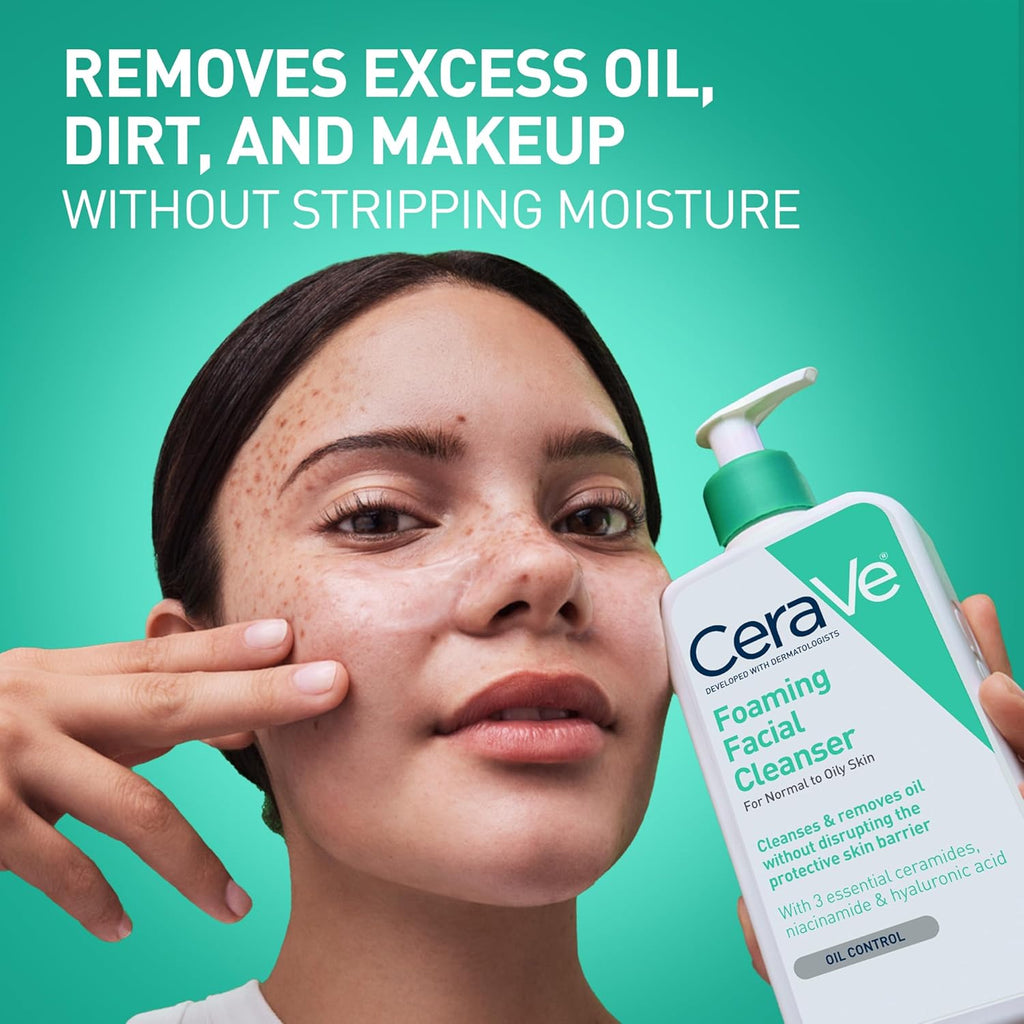 Foaming Facial Cleanser, Daily Face Wash for Oily Skin, Hyaluronic Acid + Ceramides + Niacinamide, Fragrance Free & Paraben Free, Non-Drying Oil Control Face Wash, 16 Fluid Ounces